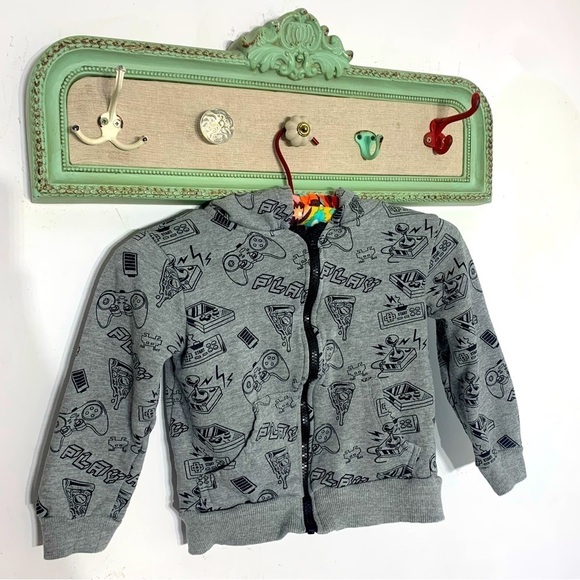 Tony hawk, kids gray all over graphic gamer hooded zip up sweatshirt - Picture 1 of 3